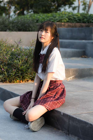japanese teen beautiful girl in student smile and relaxの写真素材