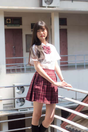 japanese teen beautiful girl in student smile and relaxの写真素材