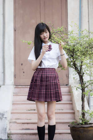 japanese teen beautiful girl in student smile and relax