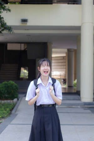asia thai high school student uniform beautiful girl smile and relaxの写真素材