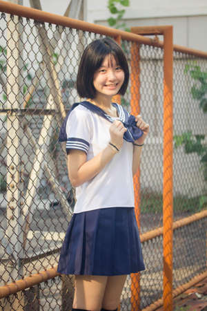 japanese teen beautiful girl in student smile and relaxの写真素材