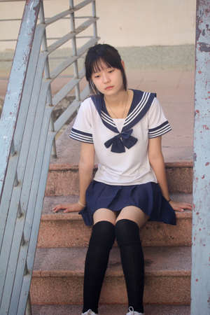 japanese teen beautiful girl in student smile and relaxの写真素材