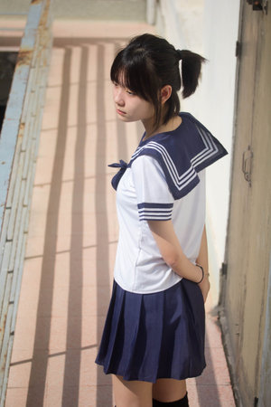 japanese teen beautiful girl in student smile and relaxの写真素材