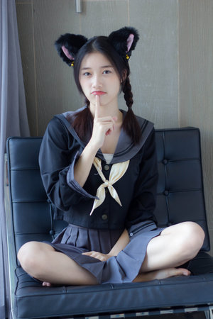 japanese teen beautiful girl in student smile and relaxの写真素材