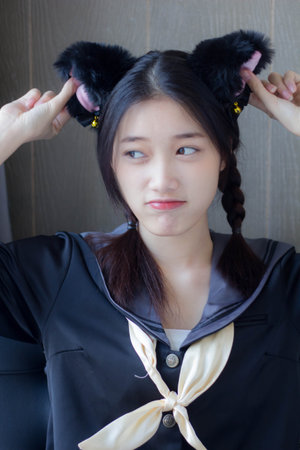 japanese teen beautiful girl in student smile and relaxの写真素材