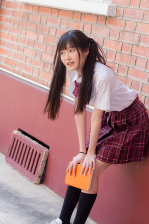 japanese teen beautiful girl in student smile and relaxの写真素材