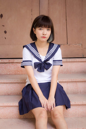 japanese teen beautiful girl in student smile and relaxの写真素材