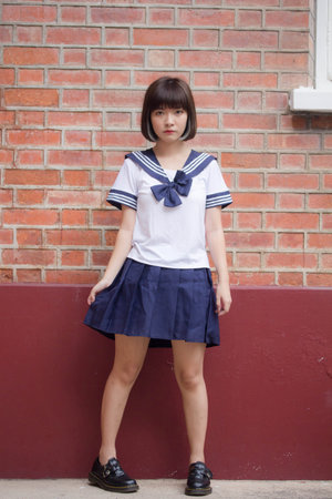 japanese teen beautiful girl in student smile and relaxの写真素材