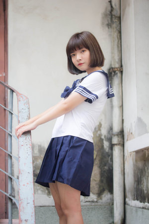 japanese teen beautiful girl in student smile and relaxの写真素材