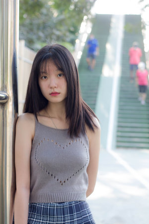 asia thai girl scott dress beautiful girl smile and relaxの写真素材