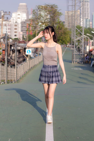 asia thai girl scott dress beautiful girl smile and relaxの写真素材