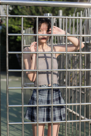 asia thai girl scott dress beautiful girl smile and relaxの写真素材