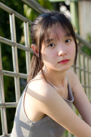 asia thai girl scott dress beautiful girl smile and relaxの写真素材