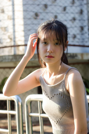 asia thai girl scott dress beautiful girl smile and relaxの写真素材