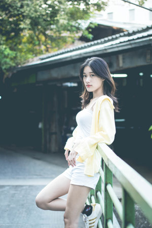 asia thai teen color t-shirt beautiful girl smile and relax, in Vintage Styleの写真素材