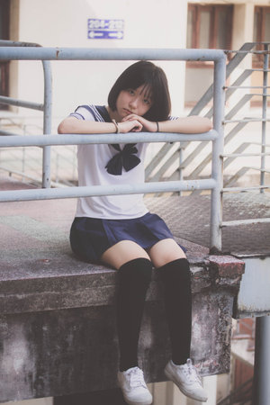 japanese teen beautiful girl in student smile and relaxの写真素材