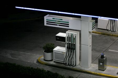 European gas station at night