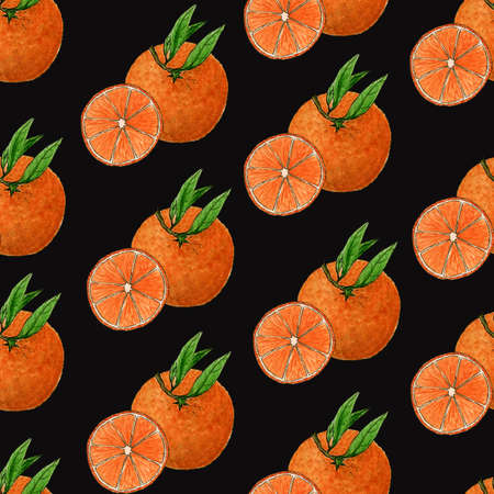 seamless pattern of tangerines.watercolor citrus pattern hand drawing for greeting cards,wrapping paper,textiles and Christmas decorの写真素材
