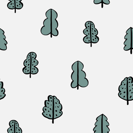 funny trees seamless pattern in scandinavian style . Doodle tree hand drawn. Minimalistic patternのイラスト素材