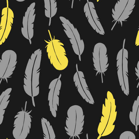 trending colors 2021 seamless pattern with feathers. Vector feathers hand paintedのイラスト素材