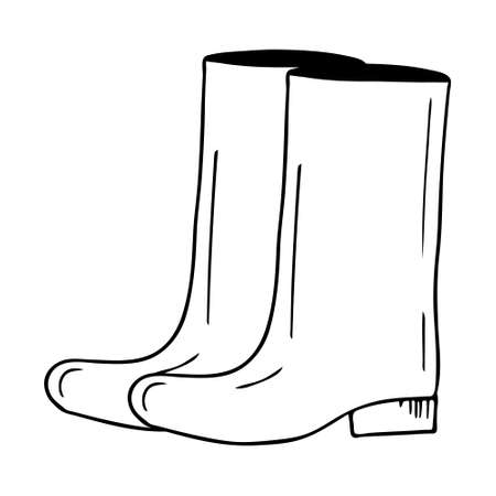 Rubber boots vector hand-drawn illustration. Doodle Garden Tools, Contourのイラスト素材