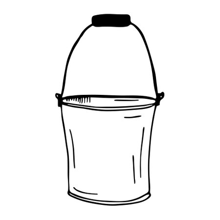 Bucket vector hand-drawn illustration. Doodle Garden Tools, Contourのイラスト素材