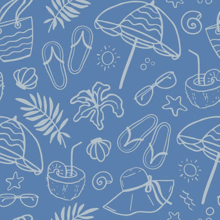 Summer seamless pattern. vacation, summer, sea. hand-drawn vector sea icons.のイラスト素材