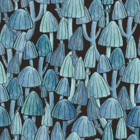 Mushrooms seamless pattern. Hand-drawn watercolor mushrooms, autumn forest.の写真素材