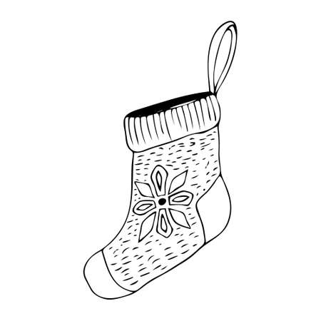 Christmas stocking vector clipart. Hand-drawn cute doodle sock for Gifts, Christmas illustration.のイラスト素材