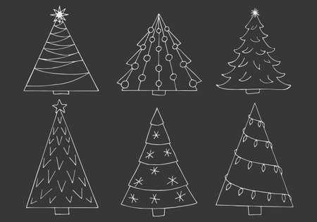 Christmas tree vector collection. Hand-drawn cute doodle spruce, Christmas illustration.のイラスト素材