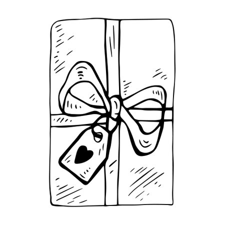 Christmas gift vector clipart. Hand-drawn cute doodle gift box, Christmas illustration.のイラスト素材