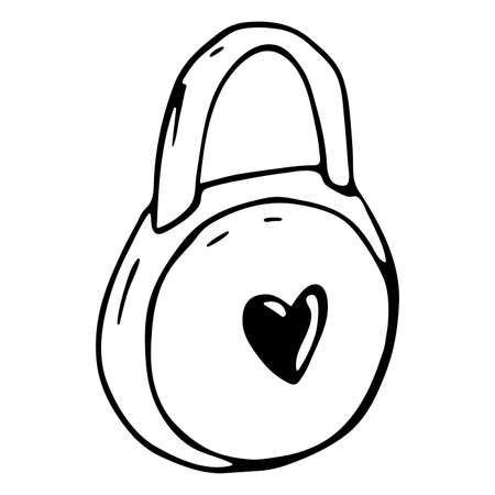 Padlock. Vector doodle illustration of a heart-shaped castle. valentine's Day iconのイラスト素材