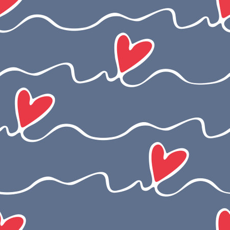 Abstract linear hearts seamless pattern. contour hearts, vector doodle illustration, love theme....