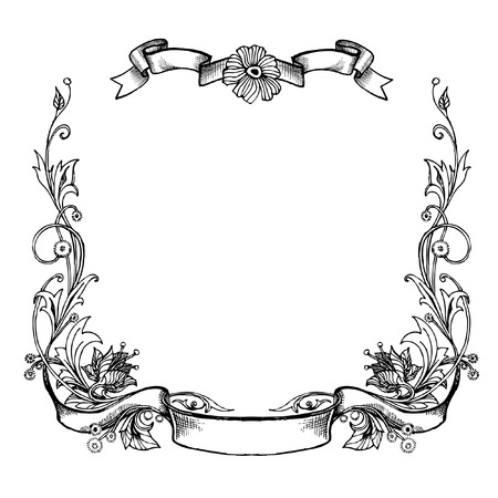 Black And White floral Frames.のイラスト素材