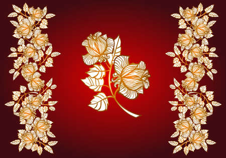 Floral elements with roses. Roses borders. のイラスト素材