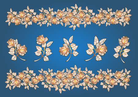 Floral elements with roses. Roses borders. のイラスト素材