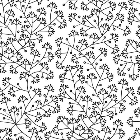 Black and white vector seamless pattern. Hand drawn floral texture.のイラスト素材