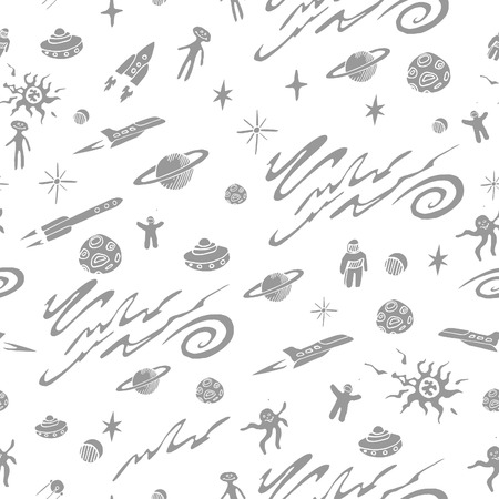 Hand drawn space doodle seamless backgroundのイラスト素材