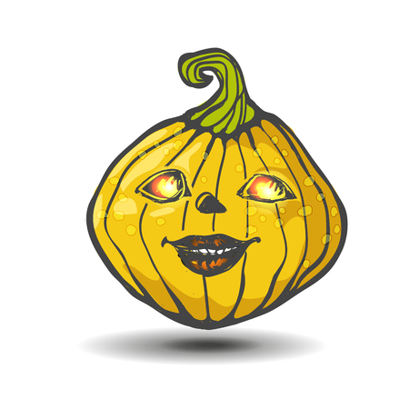 Halloween pumpkin-girl face on white. Vector graphic.のイラスト素材