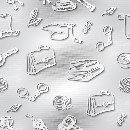 Set of justice or law symbols on brown background. Paper-cut sketch. のイラスト素材
