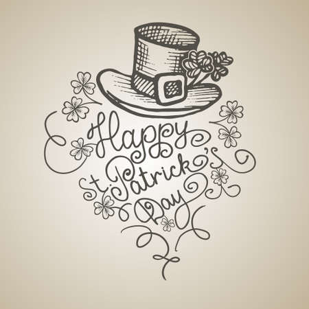 Saint Patrick's Day card.  artistic design with leprechaun's hat and clover shamrock. Cartoon holiday illustrationのイラスト素材