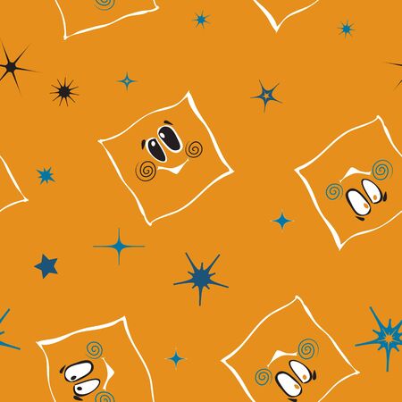 hand drawn seamless texture with stars and smiley pillowsのイラスト素材