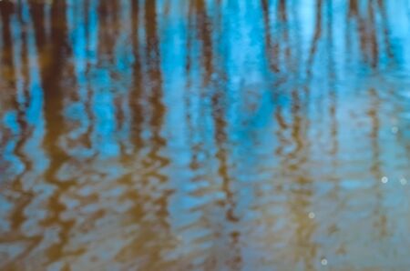 Photography blur tree reflection on spring water. Natural background.の写真素材