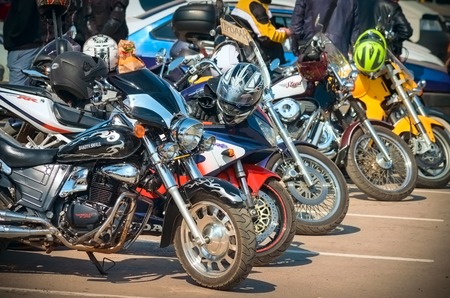 ULYANOVSK, RUSSIA - APRIL 30, 2016 Motorcyclists open the spring season. 30 April 2016. Annual motorbike fans meeting and parade.のeditorial素材