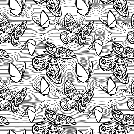Vector seamless texture with butterflies, distorting net space. Eps-8のイラスト素材
