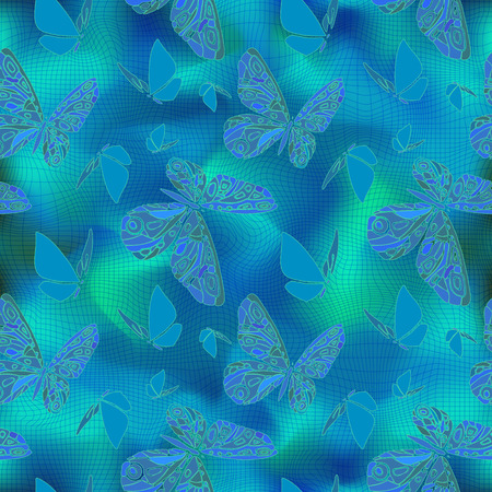 Vector seamless texture with butterflies, distorting net space. Eps-10のイラスト素材