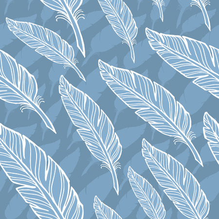 seamless pattern with white feather on blue backgroundのイラスト素材