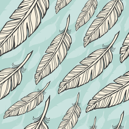 seamless pattern with white feather on blue background.のイラスト素材