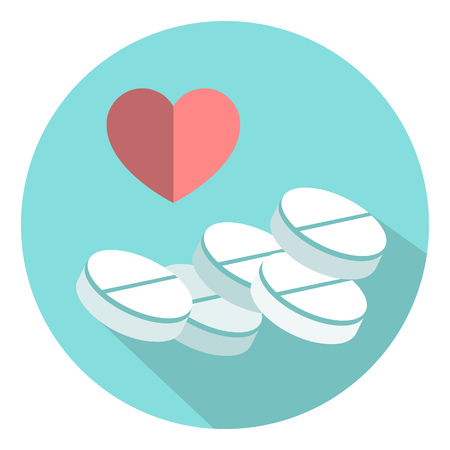 Medicine pills vector illustration. Heart and tablets in a flat style. Different medications.のイラスト素材