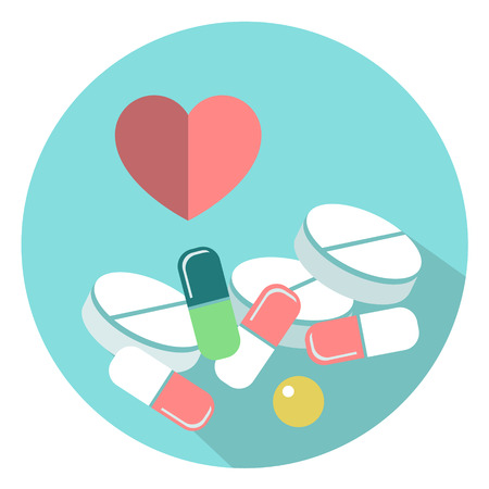 Medicine pills vector illustration. Pills and tablets in a flat style. Different medications.のイラスト素材